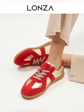 NIB [Lonza] Delta Red Metallic Gold Suede Runner Sneakers Women’s EU 39 / US 8.5
